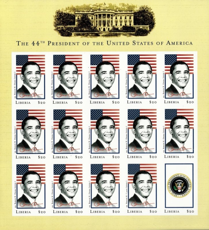 Liberia 2009 - Barack Obama - Sheet of 15 IMPERF Stamps - Scott #2569P - MNH