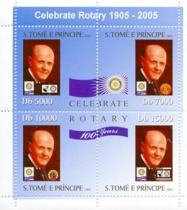 CLOSE OUT  SAO TOME 2004 100th ANNIVERSARY OF ROTARY PAUL HARRIS SHEET MINT NH