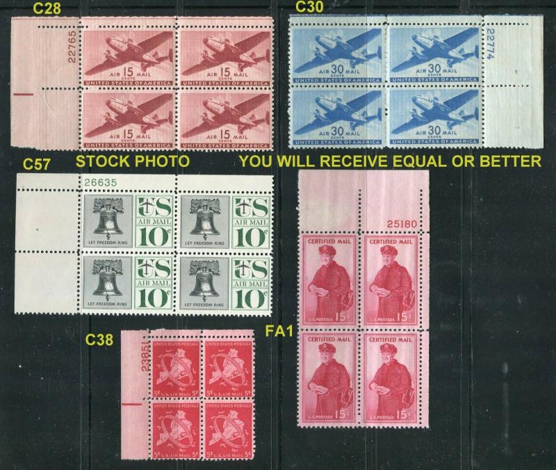 US Scott #C28, C30, C38, C57, FA1  PB/4  Airmail  MINT OGNH Stock Photo