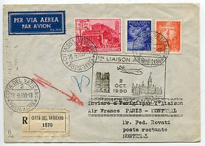 1st Flight Paris / Montreal - Airogram from the Vatican to Montreal on 29.9.50