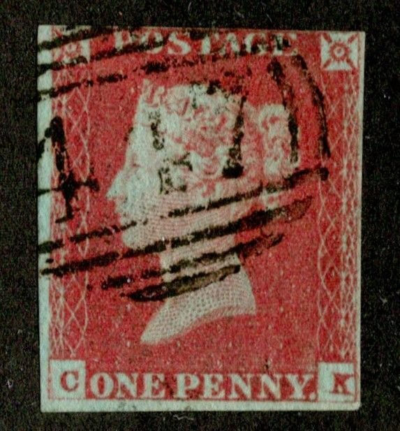 GREAT BRITAIN VICTORIA SCOTT 3 PENNY RED BROWN IMPERF USED F-VF BLUISH PAPER (2)