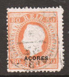 Azores Sc 53a used 1882 80r King Luiz, scarce perf 12½