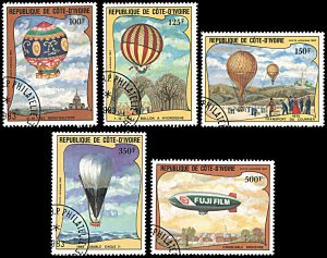 Ivory Coast C71-C75, CTO, 200th Anniversary of Manned Flight