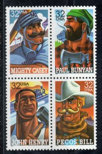 3083 - 3086 * FOLK HEROES *   U.S. Postage Stamps Block Of 4 MNH