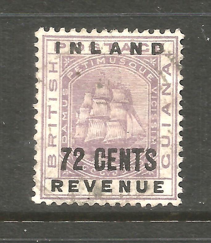 BRITISH GUIANA 1888-89  72c  SHIP  OVPT  FU   SG 184