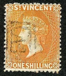 St Vincent SG58a 1/- Red-orange wmk crown CA Very Fine used Cat 23 pounds