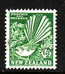 New Zealand-Sc#185-used 1/2p bright green-Birds-Pied Fantail-1935-