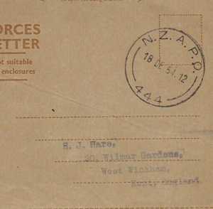 NEW ZEALAND Forces Air Letter MILITARY Superb *NZAPO.444* CDS 1954 Kent PJ82