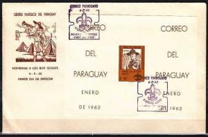 Paraguay, Scott cat. 645a. Scouting IMPERF s/sheet on a First day cover. ^