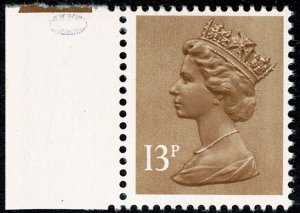 GB 13p chestnut FCP/PVAD. MISSING PHOSPHOR. Ex Cyl. 15. Marginal single