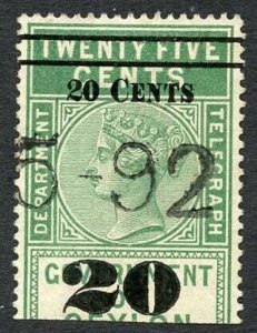 Ceylon Telegraph SGT31 20c on 25c Green Type 26 Cat 15 pounds