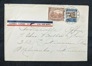 1937 Colombia Air Mail Cover to Milwaukee Wisconsin WI USA