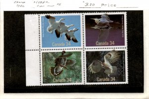 Canada, Postage Stamp, #1098a Block Mint NH, 1986 Birds (AE)