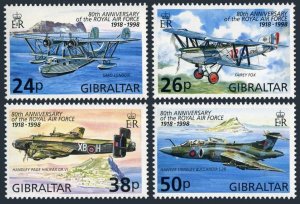 Gibraltar 755-758,759 sheet, hinged. Mi 822-825,Bl.33. Royal Air Force-80, 1998.