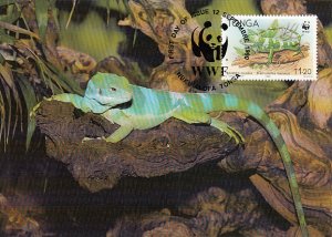 Tonga 1990 Maxicard Sc #755 1.20pa Banded iguana WWF