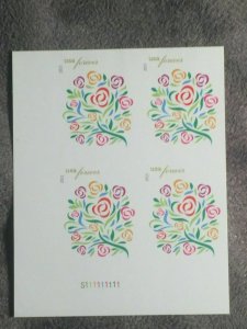 US Stamp - 2013 Love Flowers - Plate Block of 4 Forever Stamps #4764