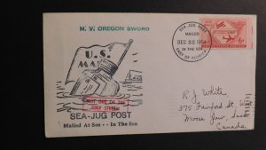 1954 Cover From Florida USA to Sask Canada MV Oregon Sword Sea Jug Post