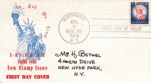 IN GOD WE TRUST 8c LIBERTY STAMP FDC ON CACHET (Jackson?) RED/Blue/White 1954