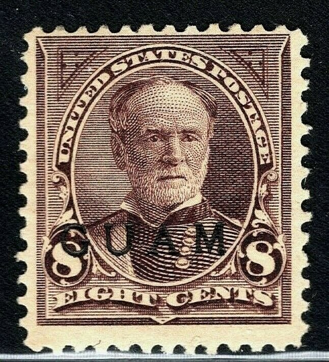 [FE]   1899 Guam Island Scott #7 Mint-NH ~ US Admin. Overprint ~ 8c Violet Brown