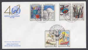 UNITED NATIONS - 1986 40th ANNIV. OF WORLD FEDERATION OF UNITED NATIONS 6V FDC