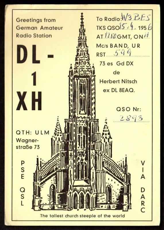 QSL Radio Card Tallest Church Steeple Of The World,Muenster Cathedral, (Q3281)