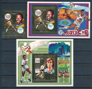 [112794] Central African Rep. 1993 World Cup football Pele Imperf. sheets MNH