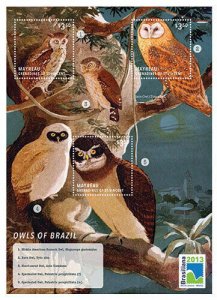 Mayreau 2013 - Owls of Brazil Birds - Sheet of 3 Stamps - MNH