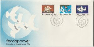 Singapore 1986 International Year of Peace FDC SG#543-545