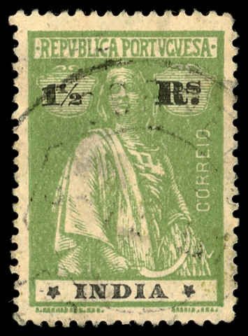 PORTUGUESE INDIA Sc 375B USED - 1920 1½r - Ceres, Ordinary paper - Perf 15 x 14