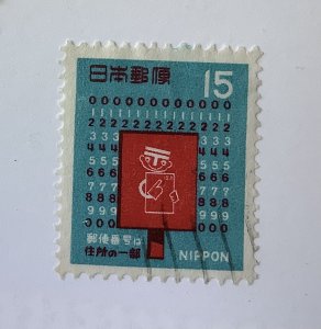 Japan  1969 Scott 998 used - 15y,  Postal code system 1st Anniv., mailbox