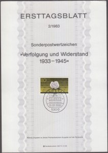 GERMANY Sc #1386 FIRST DAY CARD: PERSECUTION and RESISTANCE DURING WORLD WAR II