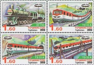 TADZHIKISTAN - 2013 - Trains - Perf 4v Block - MNH