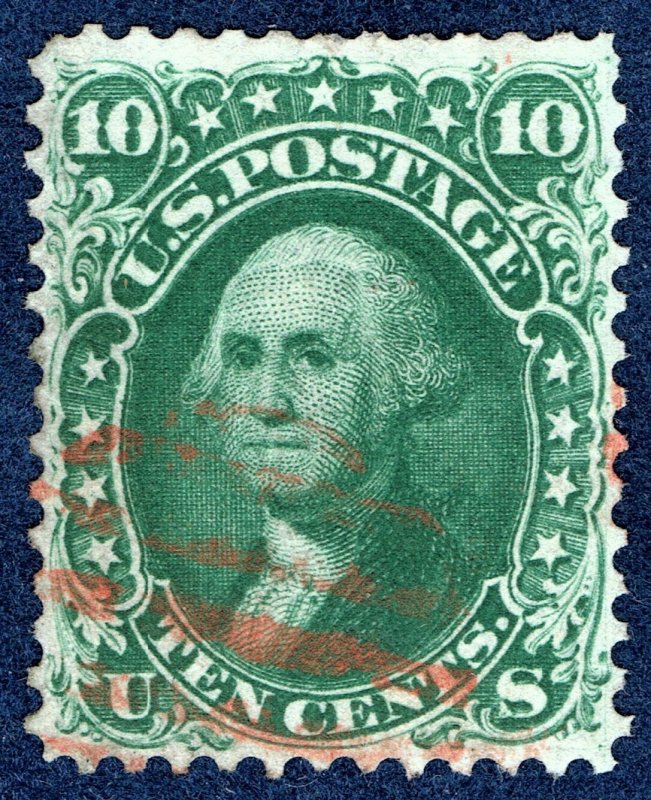 [sto575] 1861 Scott#62B 10c green used Red grid cv:$1,810 EXPERTISE BILL CROWE