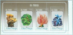 M1657 - S TOME & PRINCIPE, ERROR, 2014, MISPERF SHEET: Corals, Marine life