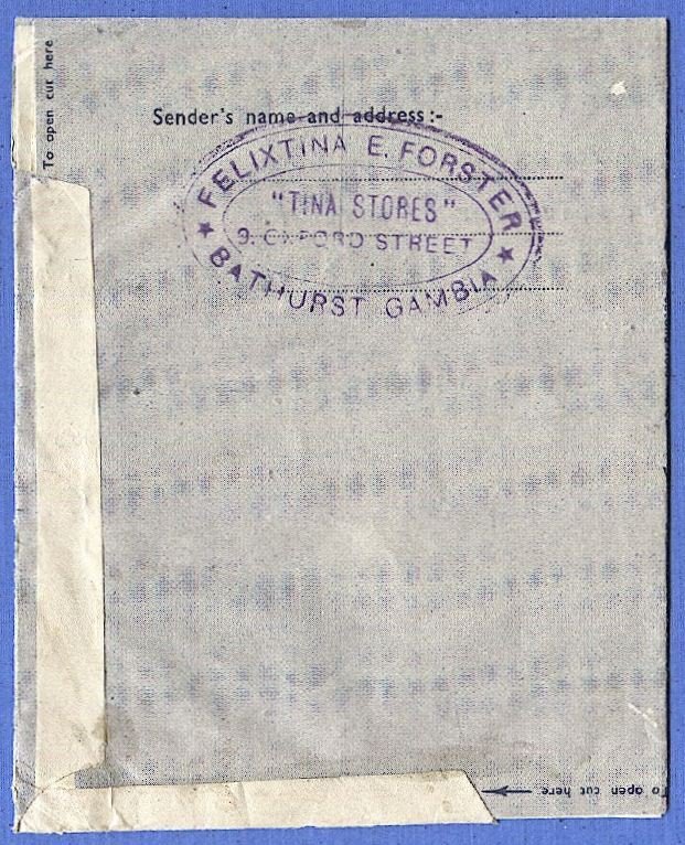 GAMBIA 1948 6d KGVI Elephant/Palm Tree on Formula Air Letter BATHURST to USA