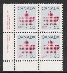 Canada #923 LL PL BL #1 Maple Leaf 30