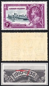 Cayman Is SG111 1/- Variety Line through 9 of 1935 M/M