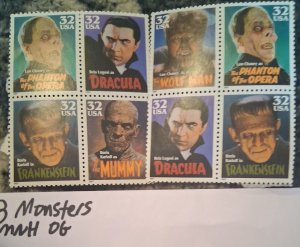 8 MONSTER Stamps 2-4x4 Blocks Lot Unused MNH OG Lot USA Collection  Low Price