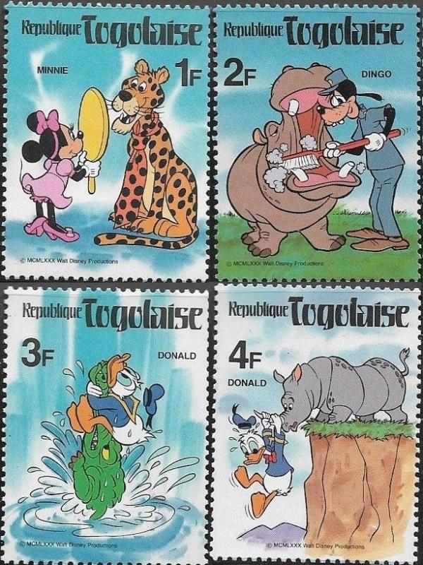 Togo 1980 Disney Charactures and Animals SC# 1064-1067 MNH