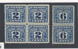 6x Canada Revenue Excise MNH stamps 4x FX36-2c(BLOCK DAMAGED); 2x FX48-6c GV$38