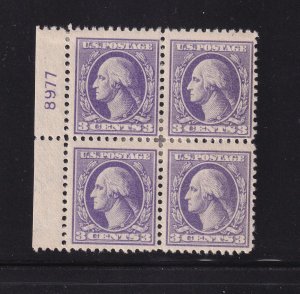 1918 Washington Sc 530 3c purple MHR OG block of 4 with plate number (B5