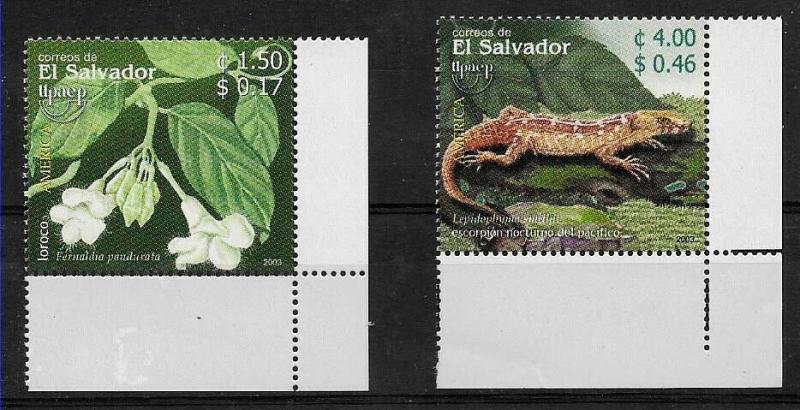 EL SALVADOR 2003 UPAEP AMERICA FAUNA FLOWERS YV 1559-60 MNH