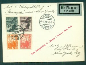 AUSTRIA, 1930, Catapult Flight via “Europa” to NY, red straight line cachet,