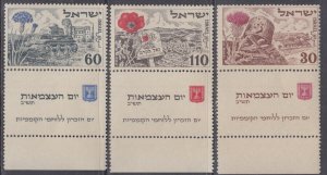 ISRAEL Sc #62-4CPL MNH SET of 3 with TABS - 4th INDEPENDENCE DAY ISSUE, THISTLES