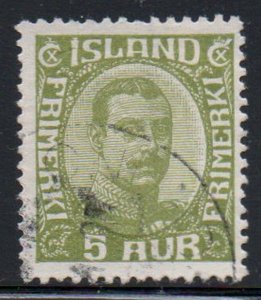Iceland Sc 112 1922 5 aur Christian X olive green stamp used