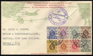 Hong Kong, 1937 (29 Apr) First Flight Macao-Hong Kong-Manila, franked with ei...
