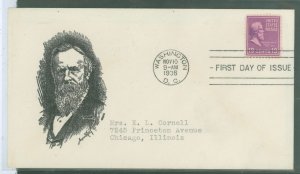 US 824 19c Rutherford B. Hayes (single) part of the 1938 Presidential Series (prexy) on addressed (typed) FDC with an unknown ca