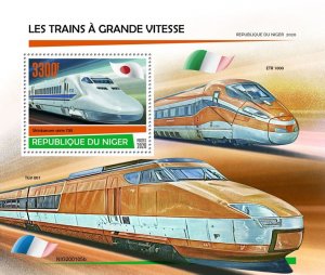 NIGER - 2020 - High Speed Trains - Perf Souv Sheet - Mint Never Hinged