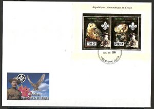 Congo Dem., 2004 issue. Scout and Owls. 750cf Gold Foil. First day covers. ^