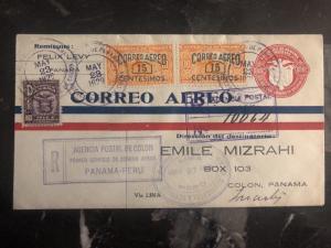 1929 Colon Panama First Flight Registered cover FFC To Lima Peru